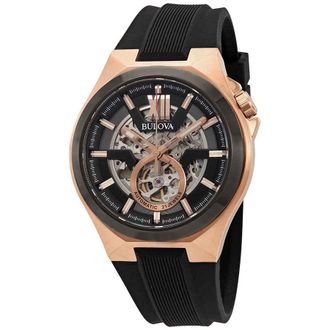 Bulova Classic Automatic Black Dial Black Silicone Mens Watch 98A177