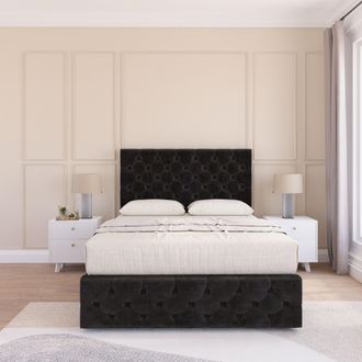 Sloomy Watson Divan Bed Set With No drawers & Matching Footboard - Plush Velvet in Black | Size: Double