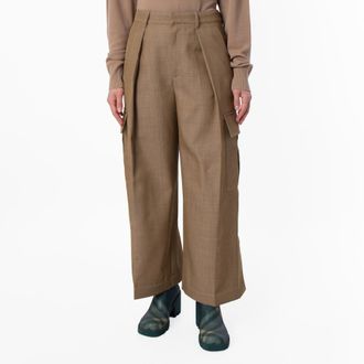 Burberry Wide-Leg Pleated Cargo Trousers, Brand Size 10 ( US Size 8 )