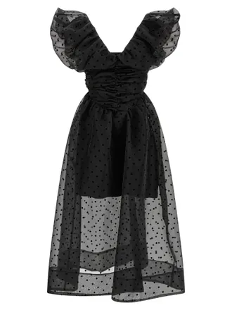 Ganni Black Recycled Polyester Midi Womens Dress