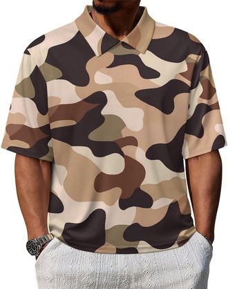 Generic Brown Camouflage Golf Polo Shirts for Men Short Sleeve Tennis Shirt Casual Sport T-Shirts 4XL