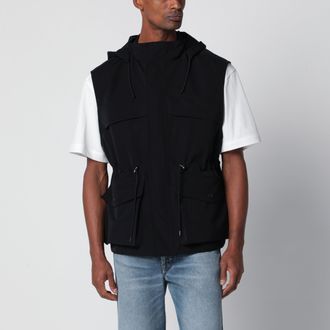 Auralee Black wool canvas gilet with drawstring