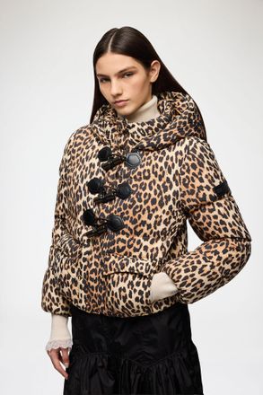 Ganni Mini Puffer in Leopard Nylon - Size 32 Brown