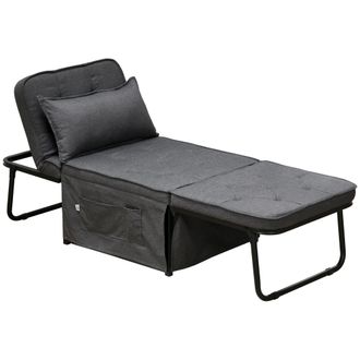 HOMCOM Folding Sleeper Chair Bed With Pillow And Side Pockets - Charcoal Grey | TJ Hughes