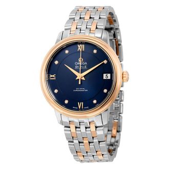 Omega De Ville Prestige Co-Axial Automatic Blue Dial Stainless Steel and 18kt Rose Gold Ladies Watch 42420332053001