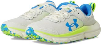 Under Armour Assert 10 (110) Unisex Elementary School Sneakers, Summit White/Hi-Vis Yellow/Atlantis Blue, 4 Big Kid