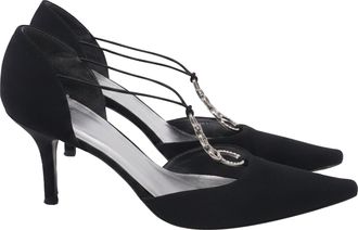 Stuart Weitzman Embellished T-Strap DOrsay Pumps in Black Satin