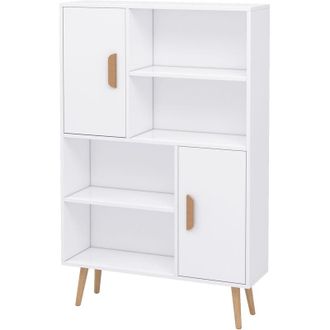HOMCOM Homcom - Free Standing Bookcase Shelves Unit Storage Cabinet w/ Two Doors White