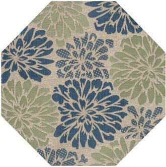 Jonathan Y Designs Zinnia Modern Floral Textured Weave Octagon Indoor/Outdoor Area Rug in Navy/green at Nordstrom, Size 5Ft 0In X 5Ft 0In