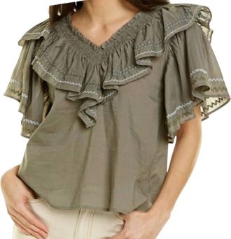 Something Navy Felix Ruffle Top In Green