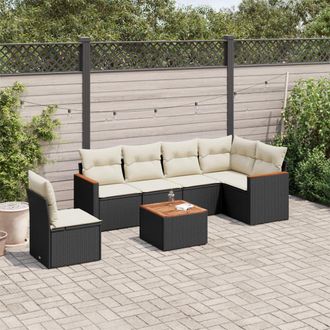 vidaXL Vidaxl - Set De Comedor De Jard&iacute;n 7 Pzas Y Cojines Rat&aacute;n Sint&eacute;tico Negro