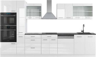 Vicco Cucina componibile R-Line, Bianco lucido/bianco, 350 cm con armadio alto, PL Antracite, Vicco