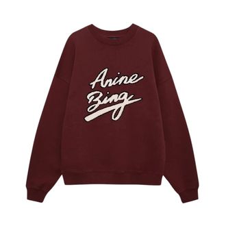 Anine Bing Miles Sweatshirt Chenille Signature - Dames - Sweatshirts - Rood - M - Katoen - Hoodies & sweatvesten