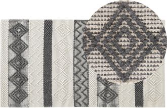 Beliani Alfombra De Lana Beige Claro Gris Oscuro 80 X 150 Cm Hecho A Mano Davutlar