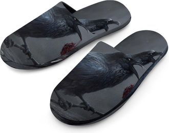 Generic Raven with Heart Mens Cozy Memory Foam Slippers Warm Cotton House Shoes Comfy Slipper for Indoor Outdoor