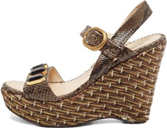 Prada Sandali in pelle con zeppa 130mm - Marrone