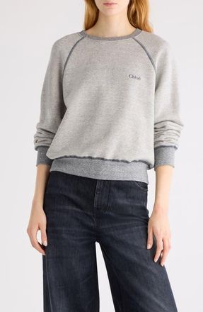 Chloé Logo Embroidered Fleece Sweatshirt in Vapor Grey at Nordstrom, Size X-Small