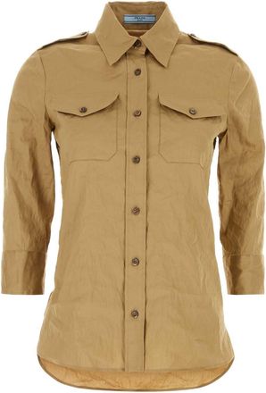 Prada Womens Camel Stretch Poplin Shirt - Brown Cotton - Size EU 40 (Womens)