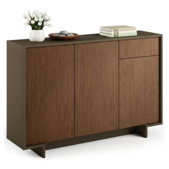Dmora Aparador Aneto, Aparador De Sal&oacute;n, Buffet De Sal&oacute;n Con 3 Puertas Y 1 Caj&oacute;n, 100% Made In Italy, 134x35h87 Cm, Marr&oacute;n Y Nogal, Con Embalaje Reforzado -