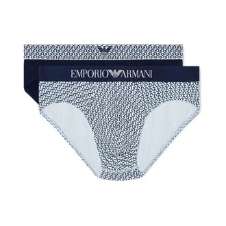 Emporio Armani Bottoms, male, Blue, Size: S Two-pack of mixed pattern printed jersey briefs