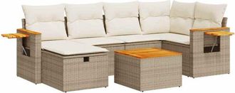 vidaXL Vidaxl - Set Sof&aacute;s De Jard&iacute;n 7 Piezas Y Cojines Rat&aacute;n Sint&eacute;tico Beige