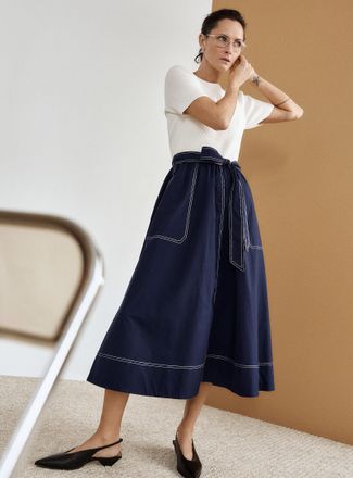 Contemporaine Womens Poplin and knit fit-and-flare dress