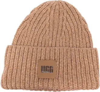 UGG logo-patch knitted beanie - unisex - Acrylic/Wool/Nylon - One Size - Brown