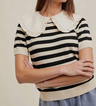 Wishlist Twofer Peter Pan Collar Sweater Top In Stripre/shell