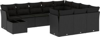 vidaXL Set De Sof&aacute;s De Jard&iacute;n 11 Pzas Y Cojines Rat&aacute;n Sint&eacute;tico Negro Vidaxl