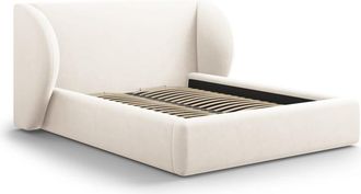 MICADONI Cama con cabecero y baúl de terciopelo beige claro