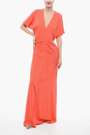 Super Blond V-Neck Silk Blend Long dress With Butterfly Sleeves size 38