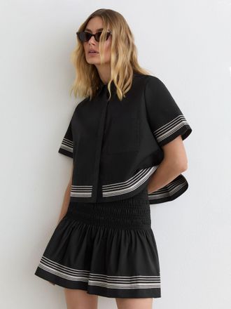 Reiss Cotton Stripe-detail Mini Skirt, 12