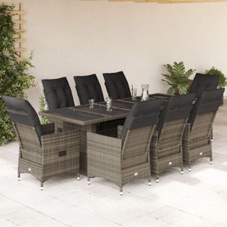 vidaXL Mesita Y Sillas Jard&iacute;n 9 Piezas Y Cojines Rat&aacute;n Sint&eacute;tico Gris Vidaxl
