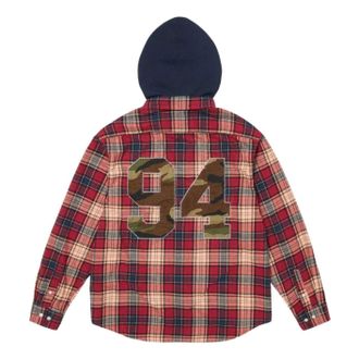 SUPREME FW26 Appliqu&eacute; Hooded Flannel Shirt Red SUP-FW26-022-RED