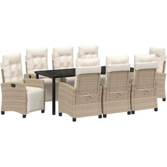 vidaXL Conjunto De Comedor De Jard&iacute;n 9 Pcs Beige Rat&aacute;n Sint&eacute;tico Vidaxl