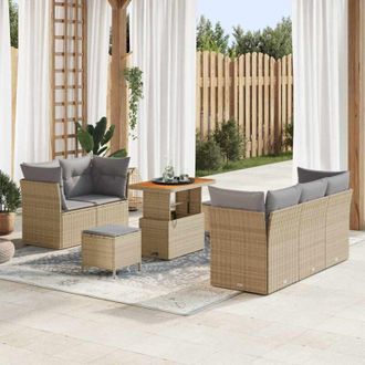vidaXL Conjunto De Sof&aacute; De Jard&iacute;n 8 Pcs Beige Rat&aacute;n Sint&eacute;tico Vidaxl