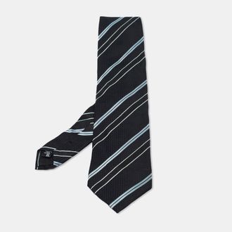 Emporio Armani Black Striped Silk Traditional Tie