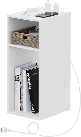 Woltu 1 Mesita De Noche Con Puertos Usb Y Tomas De Corriente, Mesita De Noche Multifuncional Para Sal&oacute;n Y Dormitorio, Con 2 Compartimentos Abiertos - Woltu