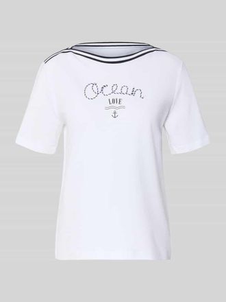 Marc Cain T-Shirt mit Kontraststreifen und Print in Weiss, Gr&ouml;&szlig;e 34