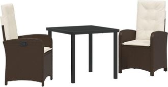 vidaXL Garden Dining Set 3 pcs Brown Poly Rattan Vidaxl