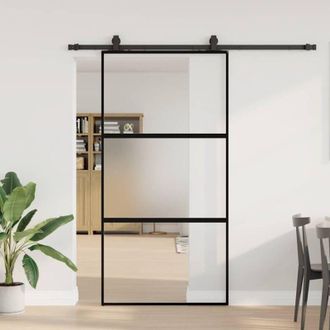 vidaXL Puerta Corredera Herrajes Negro 102,5x205 Cm Vidrio Templado Vidaxl