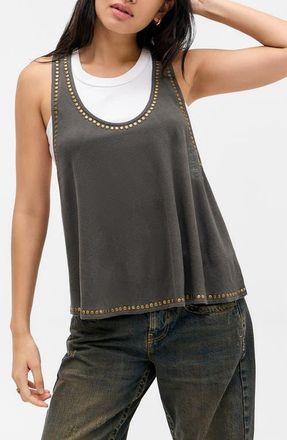 BDG Studded Cotton Racerback Tank in Grey at Nordstrom, Size X-Small