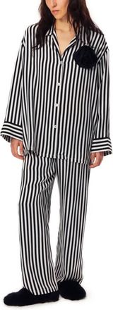 Sleeper The Rose Oversized Satin Pajama Set In Black & White