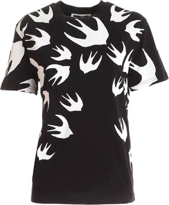 Alexander McQueen Fluweel Zwaluw T-shirt - Dames - T-shirts - Zwart - XS - Katoen - Tops