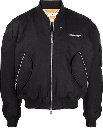 Off-white SS22 Printing Zipper Long Sleeves aviator Jacket Black OMEH040C99FAB0011001