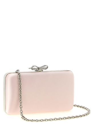 Self Portrait Jeweled Bow Satin Clutch - Pink