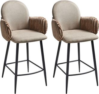 Beliani Beliani - Set of 2 Bar Chairs Iron Legs Fabric Upholstery With Velvet Armrests Taupe Amity
