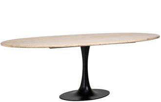 Richmond Interiors Ovaler Design Esstisch Hampton mit Travertin Tischplatte 230 x 100 cm