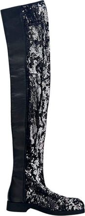 Maison Margiela Black Leather Sequinned Over the Knee Boots Size 36