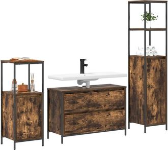 Berkfield Home Modern 3 Piece Bathroom Furniture Set Smoked Oak Engineered Wood in Brown